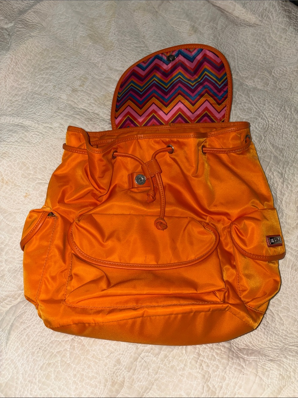 Orange Women's Backpack with Chevron Lined Flap